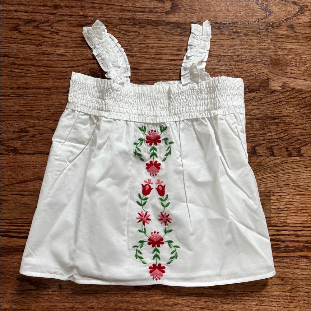 NWT Janie & Jack White Smocked Top with Floral Embroidery